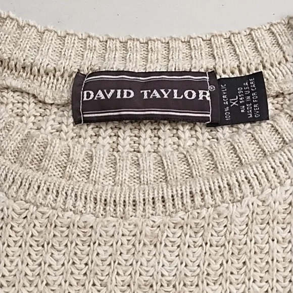 David Taylor XL Crew Neck Over Sized Sweater Beige Marled Thin Knit - Picture 3 of 7